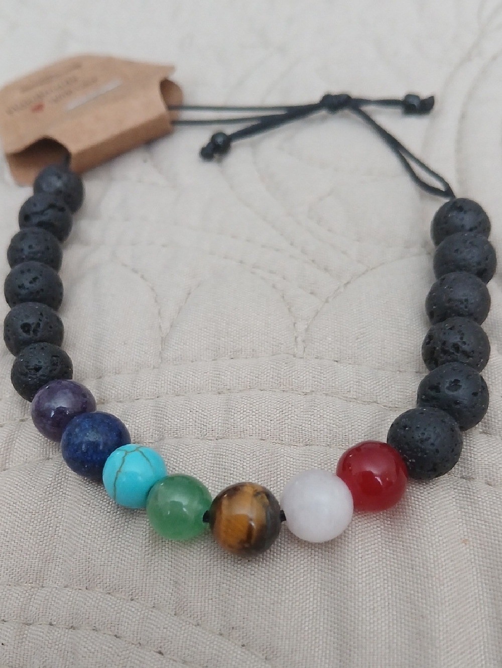 Chakra Lava Stone Adjustable Bracelet with Multicolor Gem Beads